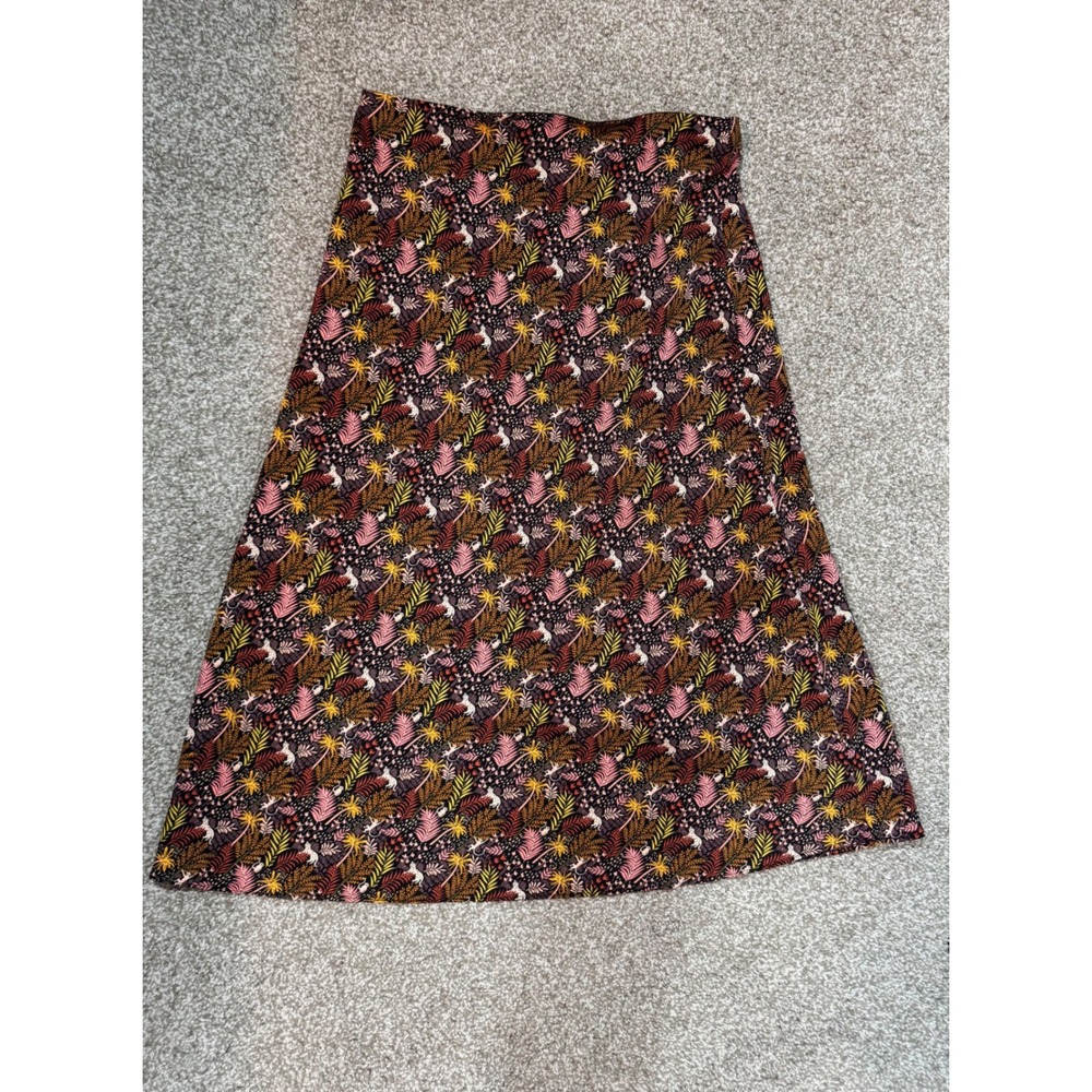 LOFT Women Medium Tropical Leopard Palm Print Midi Skirt A-Line Elastic Waist